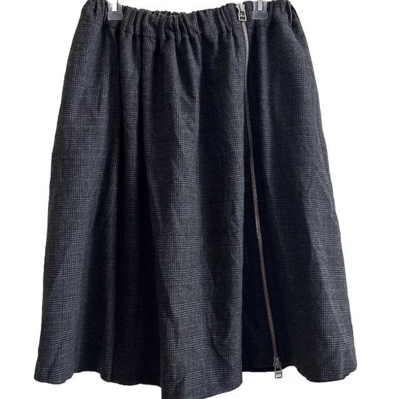 Steven Alan 'Dahlia' Wool Skirt Full Front Zipper Plaid  Gray Black Size Large - Picture 1 of 9